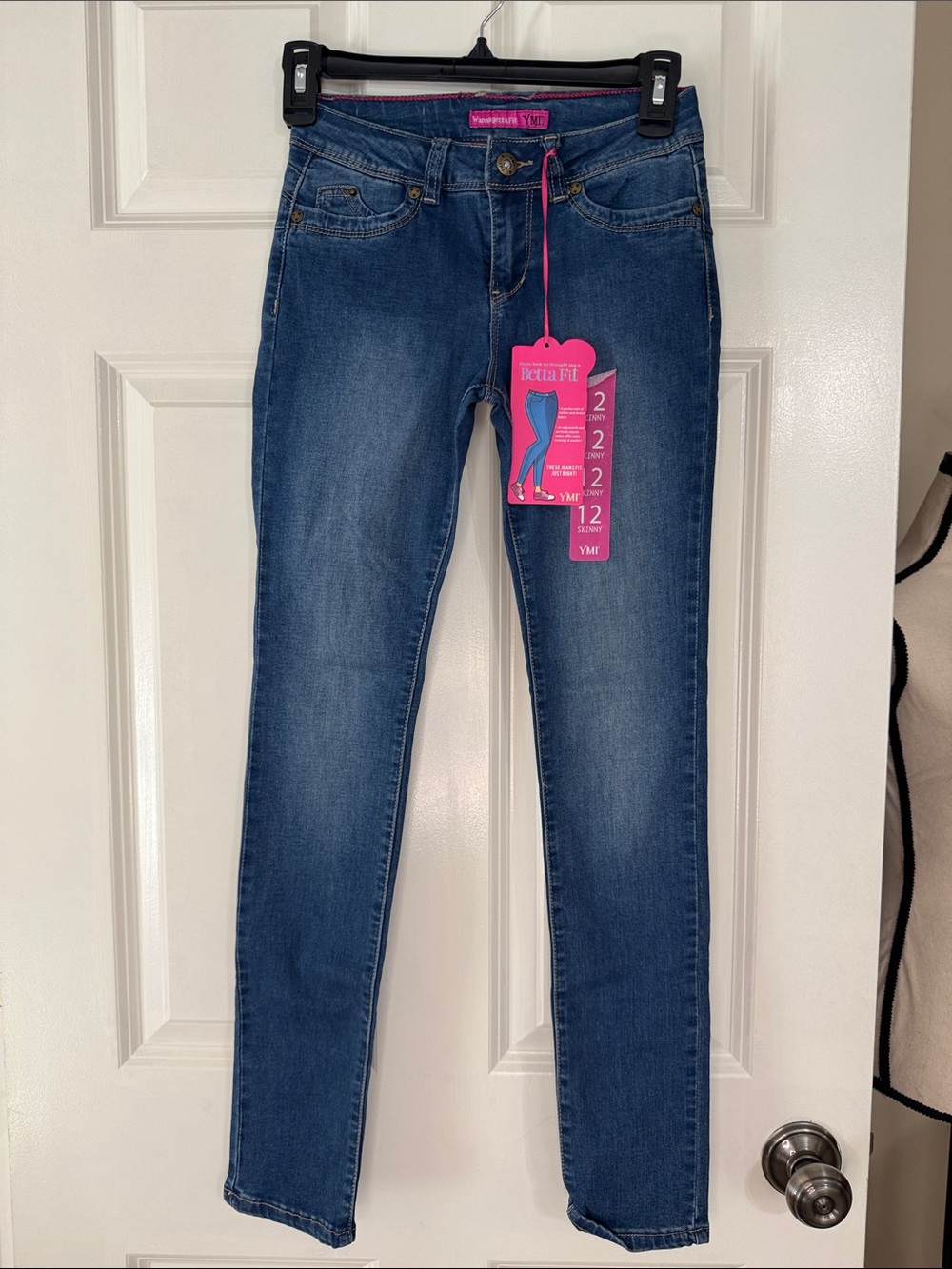 YMI Girls Dark Blue Skinny Jeans with Pink Tag Accent
